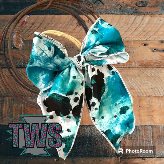 Turquoise Cow Print Bow