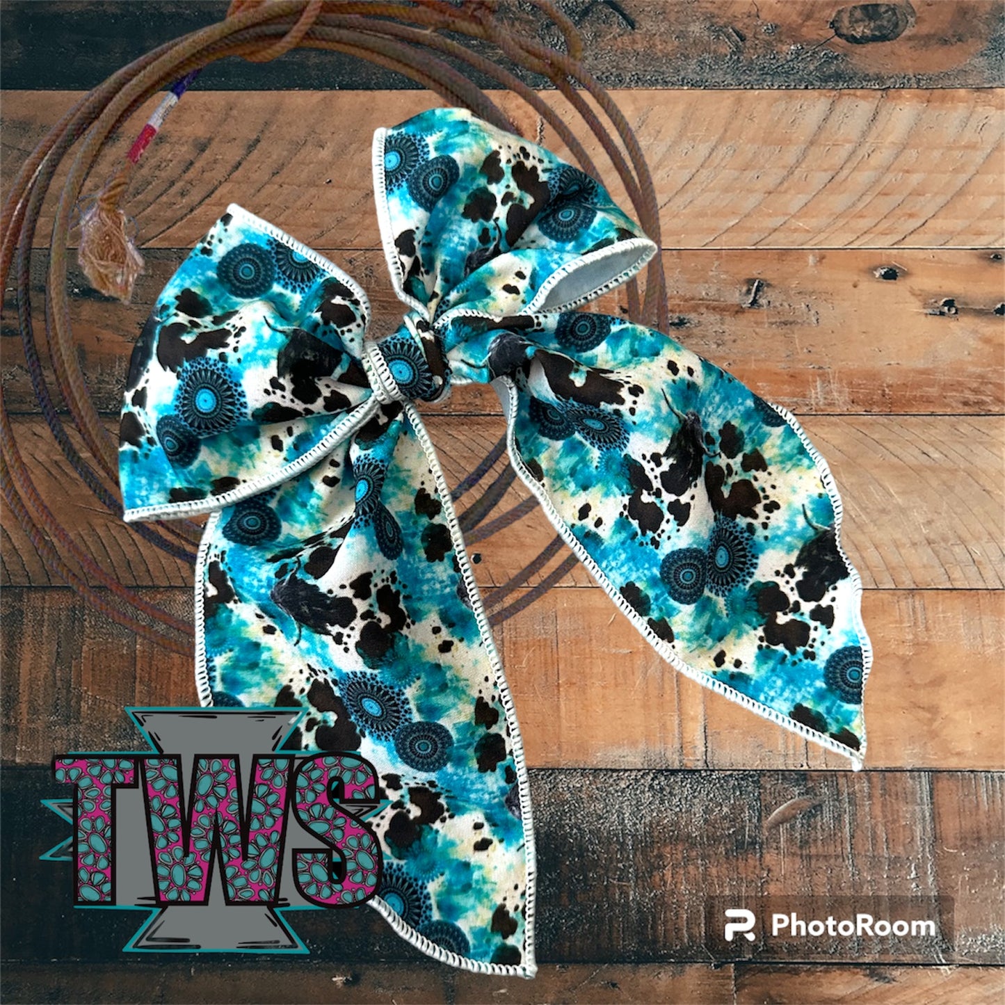 Turquoise Concho Cow Print Bow
